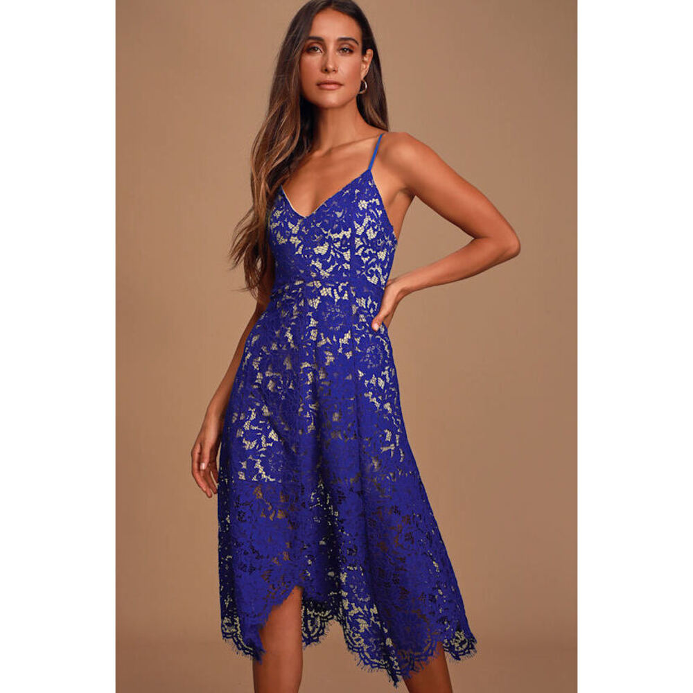 Lulus One Wish Royal Blue Lace Midi Dress - Size M